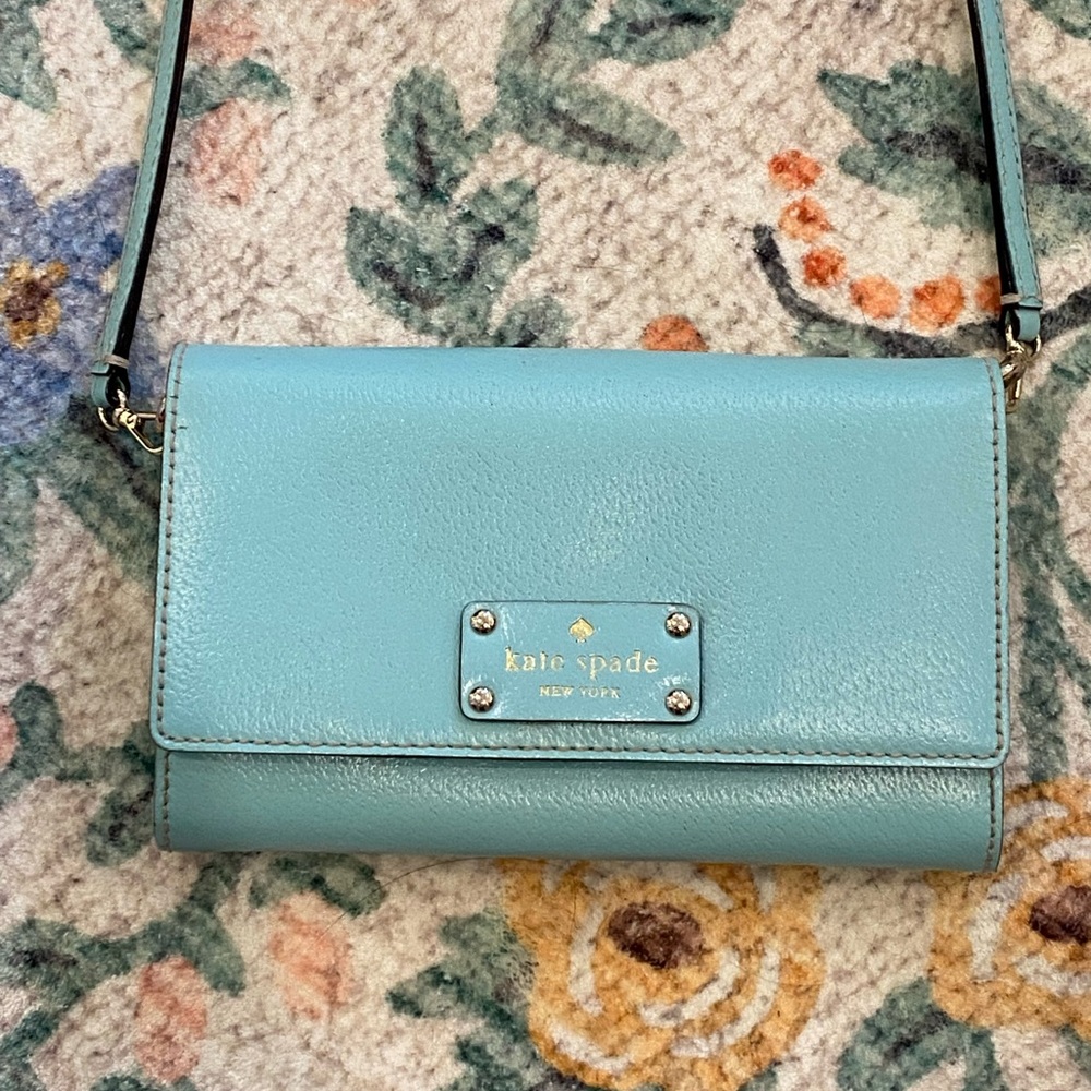 Kate Spade Sky Blue Leather Wallet on Chain